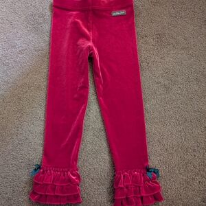 Matilda Jane Red Velvet Ruffle Hem Leggings with Navy Bows